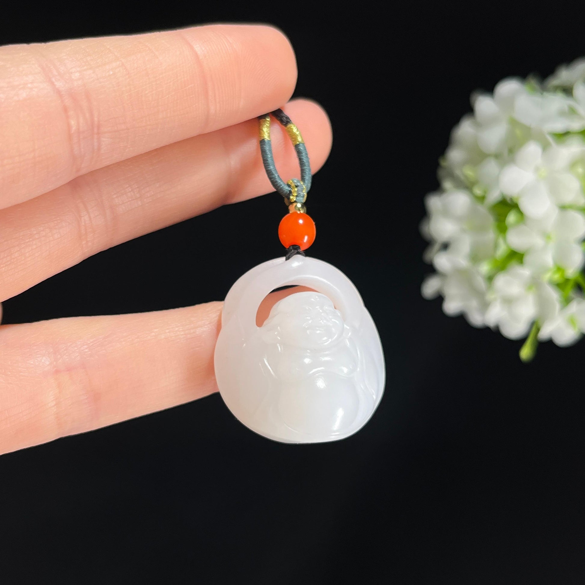 s，和田玉白玉弥勒佛雕刻挂件（yc379909）