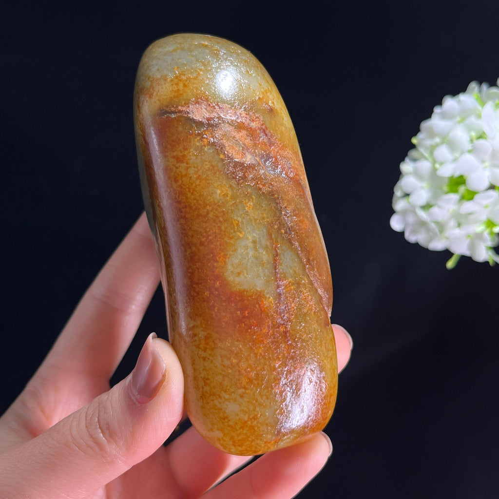 和田玉青花洒金聚红皮“青花染金霞”籽料原石（yc286004）