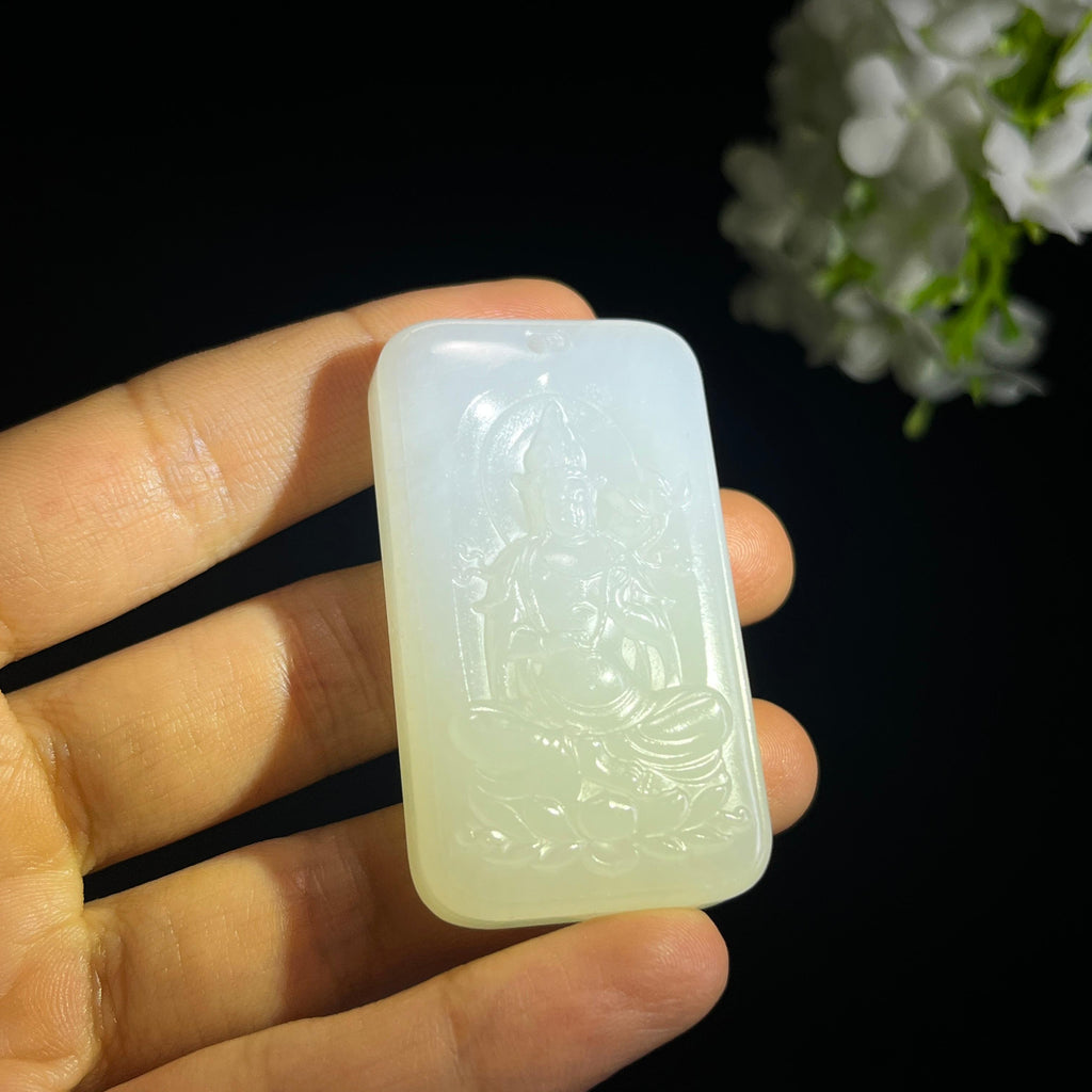 和田玉白玉“梵音袅袅”观音雕刻挂件（yc349464）