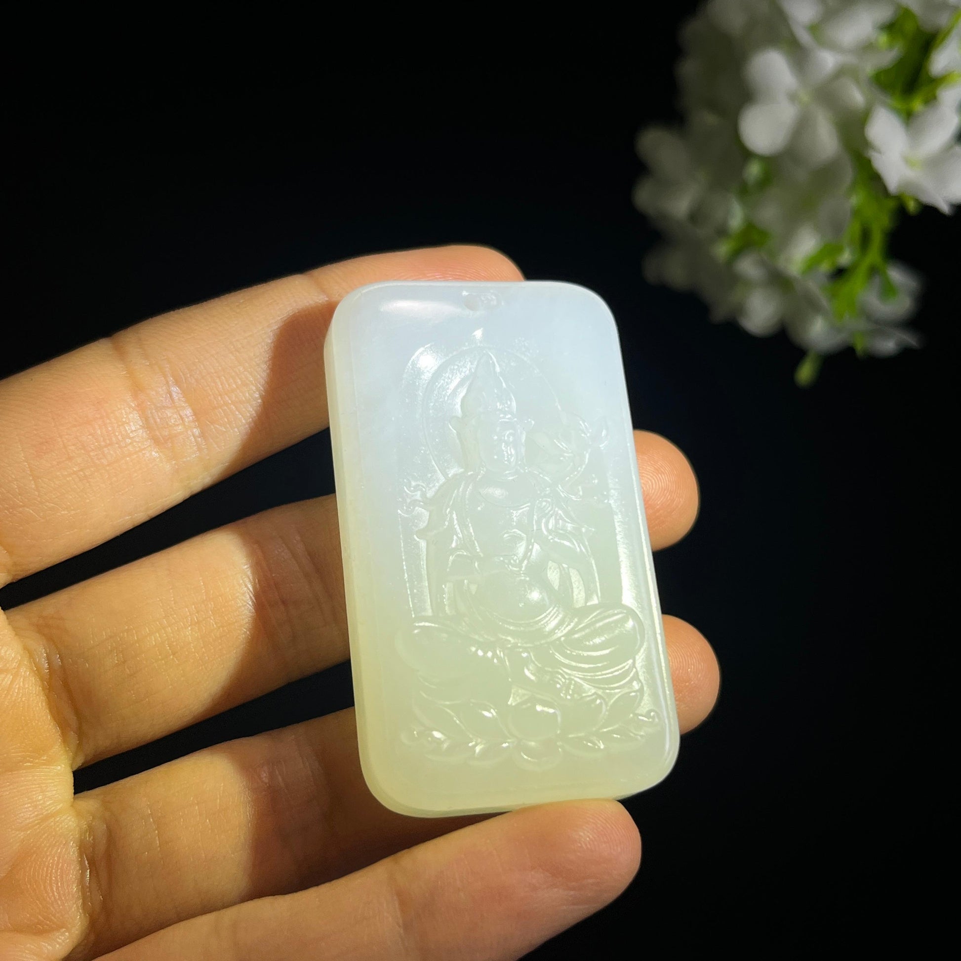 和田玉白玉“梵音袅袅”观音雕刻挂件（yc349464）