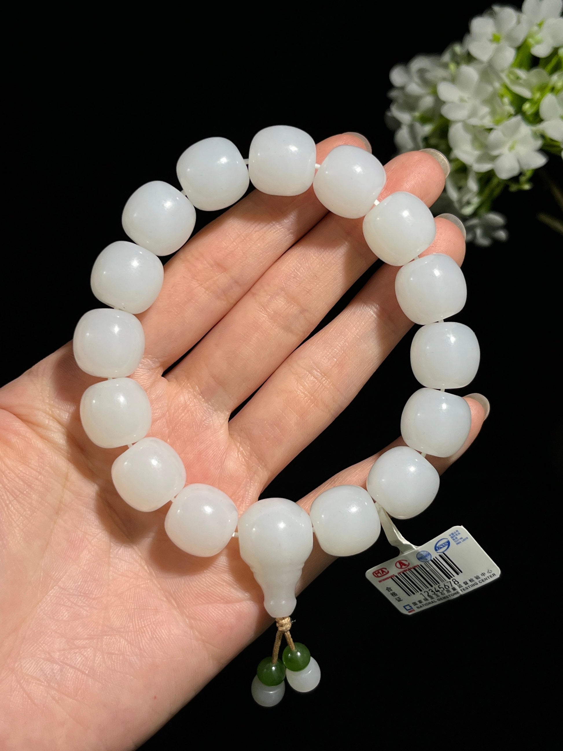 和田玉白玉老型珠手串（卡13）（yc245270）