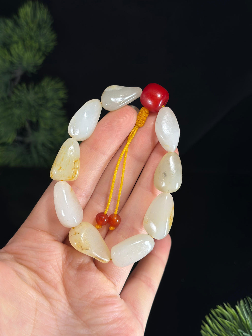 广告流，新疆和田玉白玉洒金皮原籽手串（9颗）（yc460587）