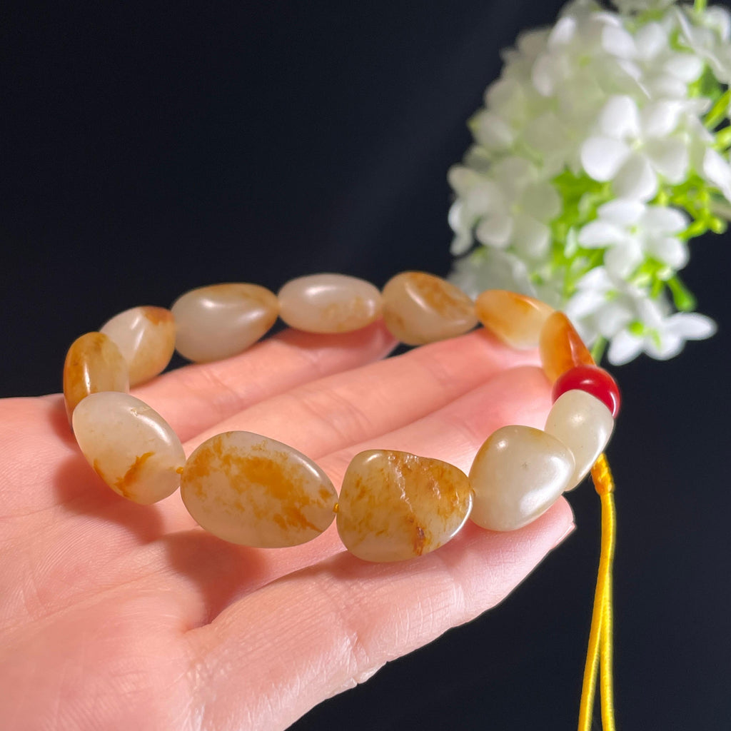 和田玉白玉青白玉红皮洒金皮原籽手串（yc356122）