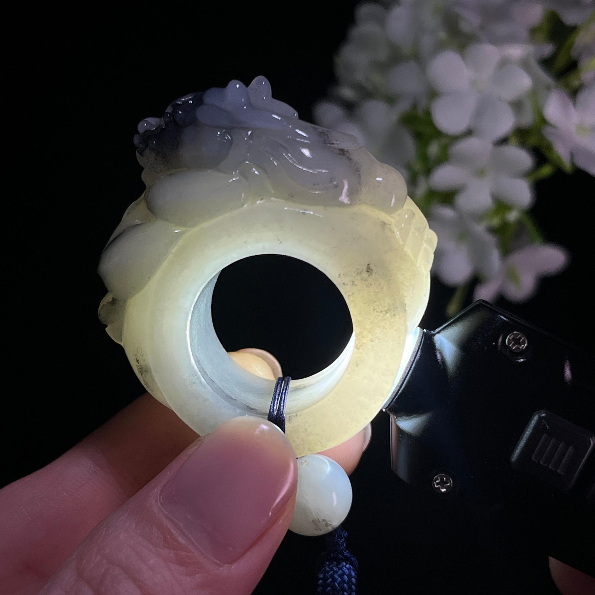 新疆天然和田玉籽料青花龙头扳指（yc367274）