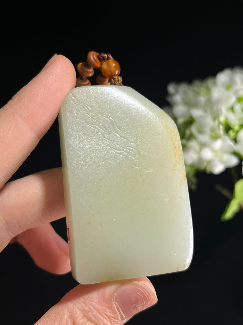 新疆和田玉籽料洒金皮“玉狮护佑”文殊菩萨观音无事牌（yc252132）