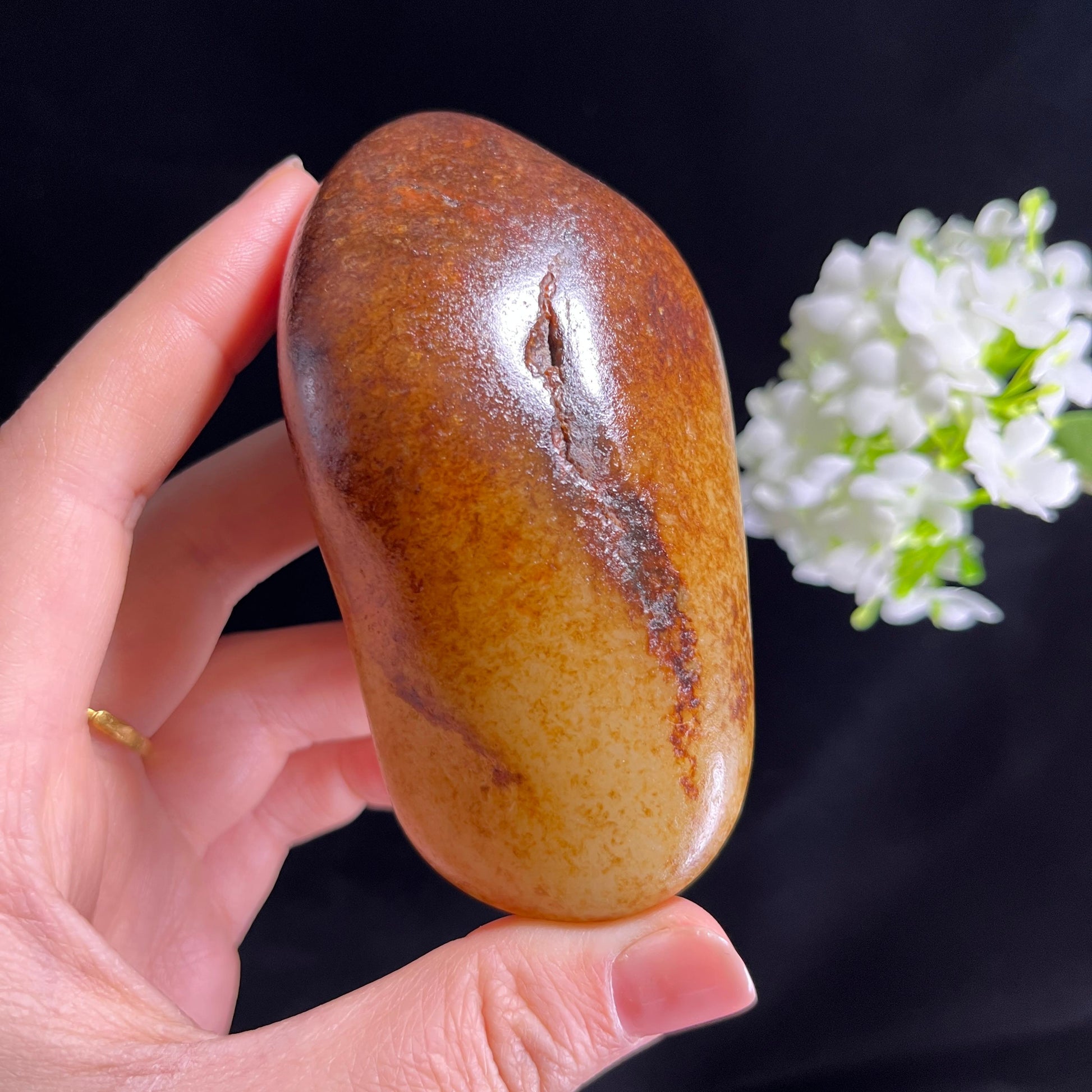 和田玉白玉黑红皮“金褐聚财”籽料原石（yc280736）
