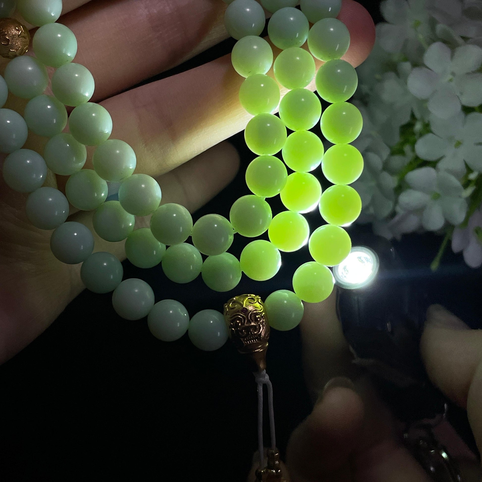 和田玉薄荷绿圆珠项链（108颗）（yc412108）