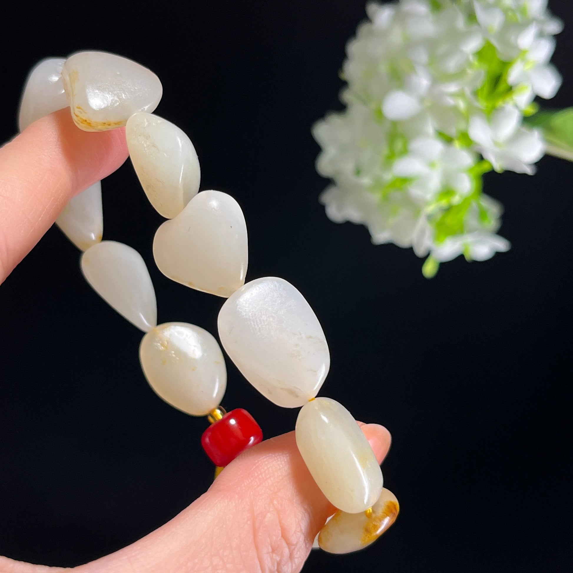 和田玉白玉青白玉洒金皮籽料原籽手串（yc347448）