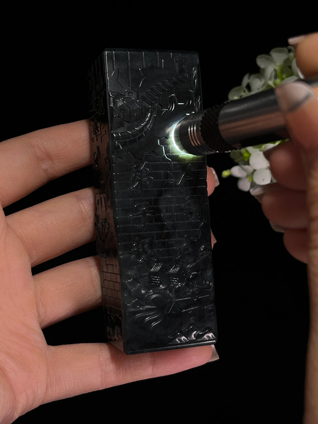 和田玉青花山水印章（yc244613）