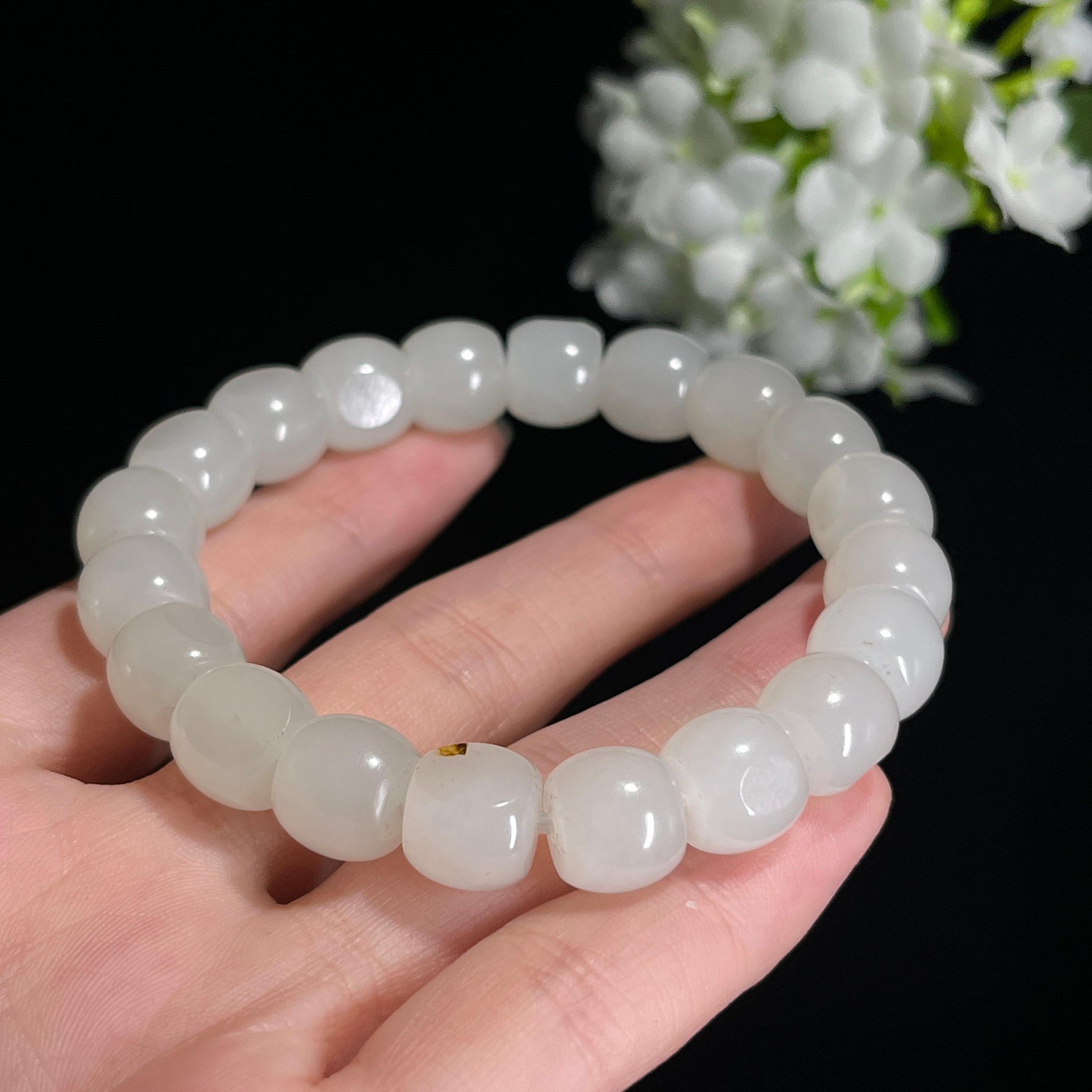 和田玉白玉“冷月凝霜”籽料手串（yc300987）