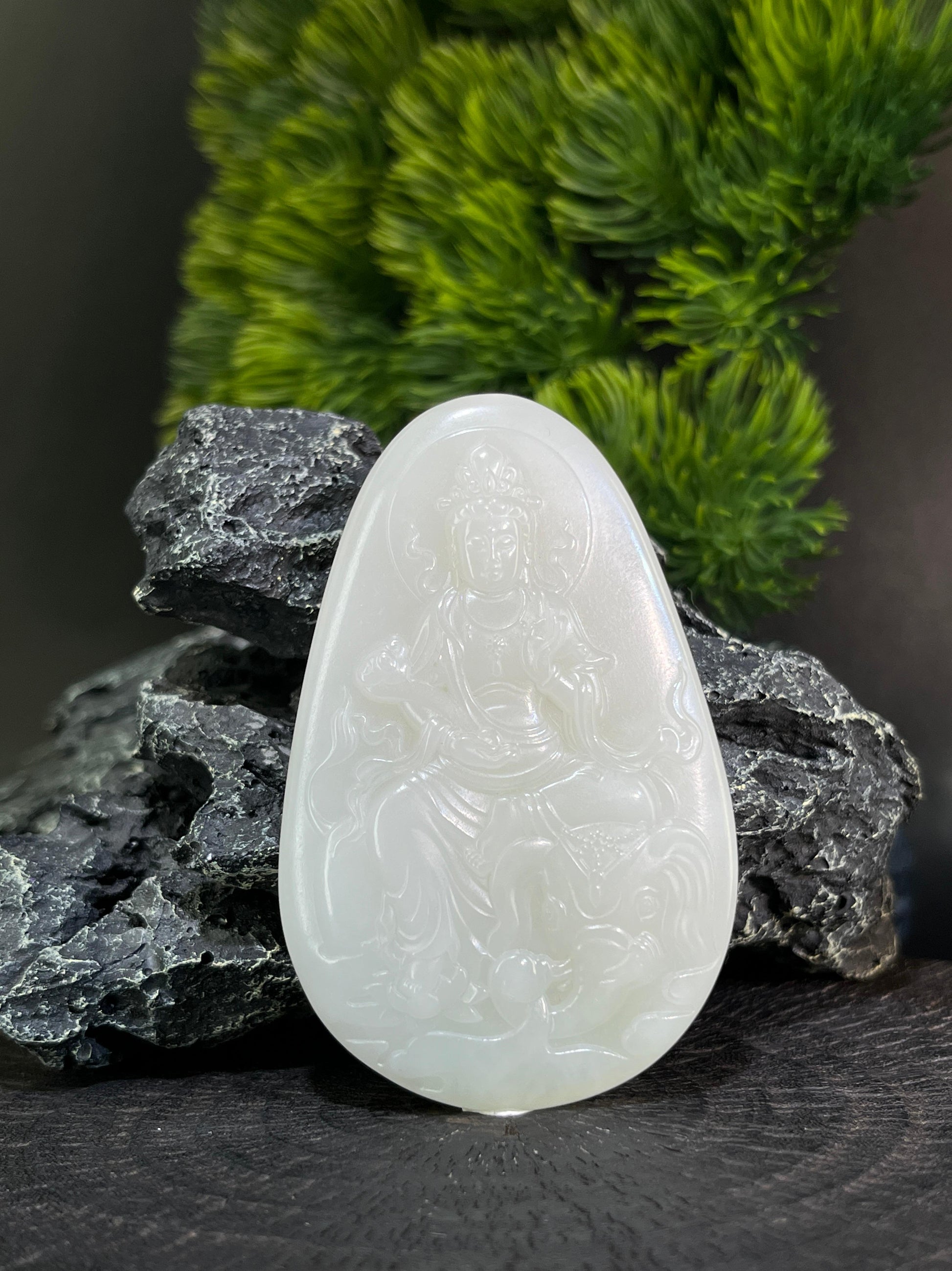 和田玉青海料白玉观音吊坠挂件（yc228078）