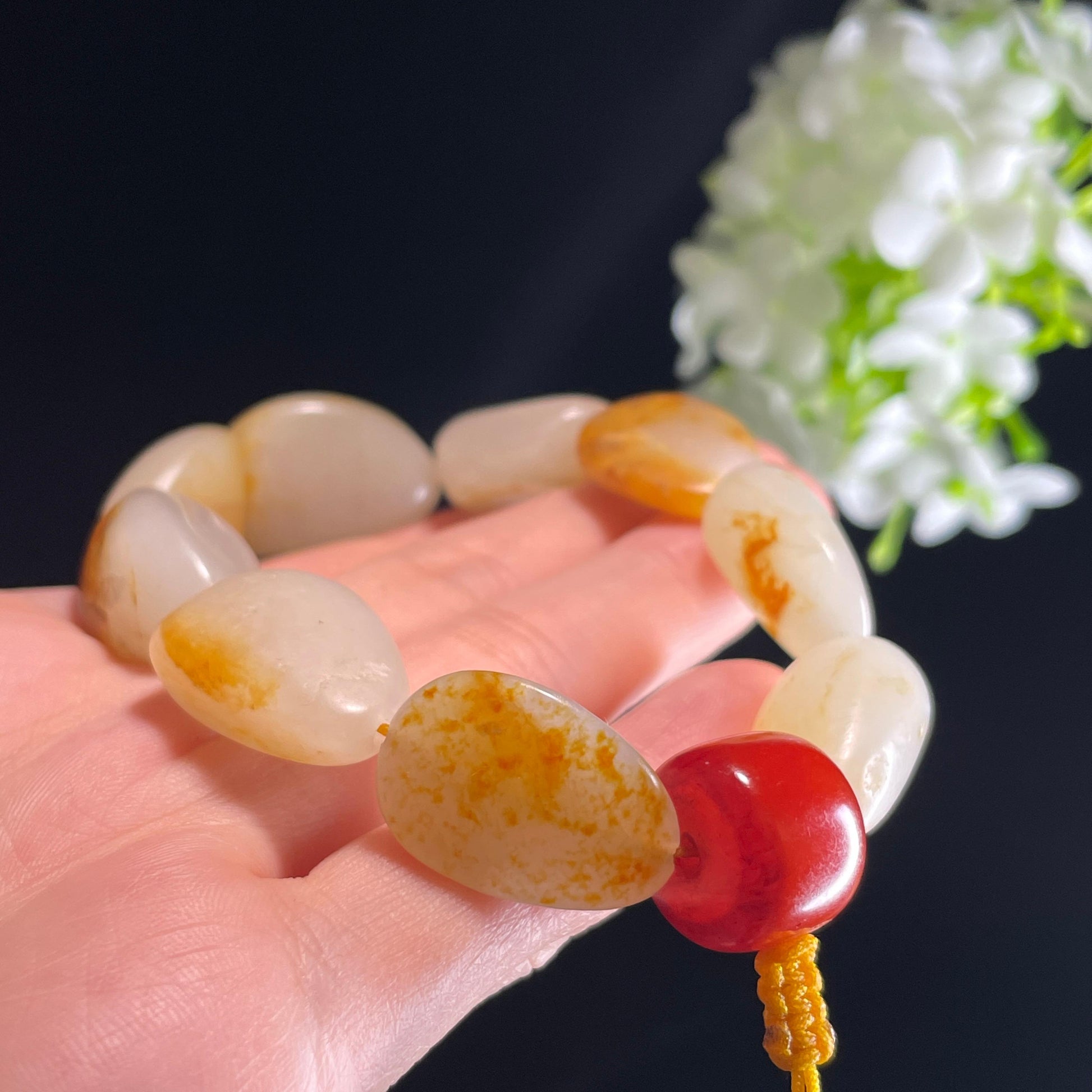 和田玉白玉洒金皮红皮原籽手串（yc356189）
