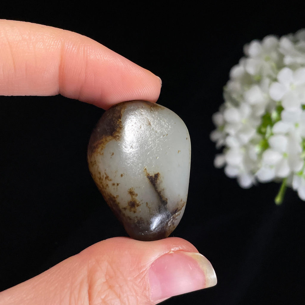 和田玉青白玉“暮山含玉”聚黑皮籽料（yc417376）