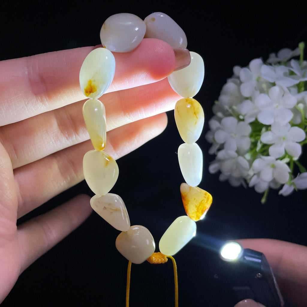 和田玉白玉洒金皮红皮原籽手串（yc382277）