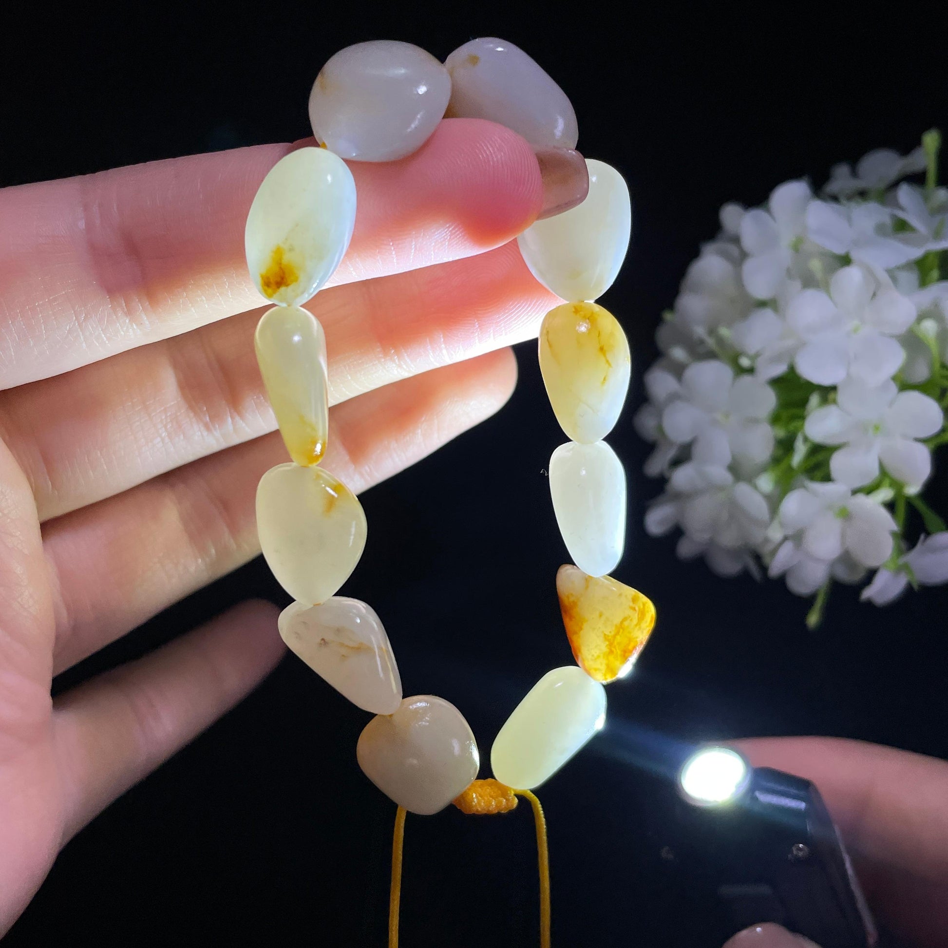 和田玉白玉洒金皮红皮原籽手串（yc382277）