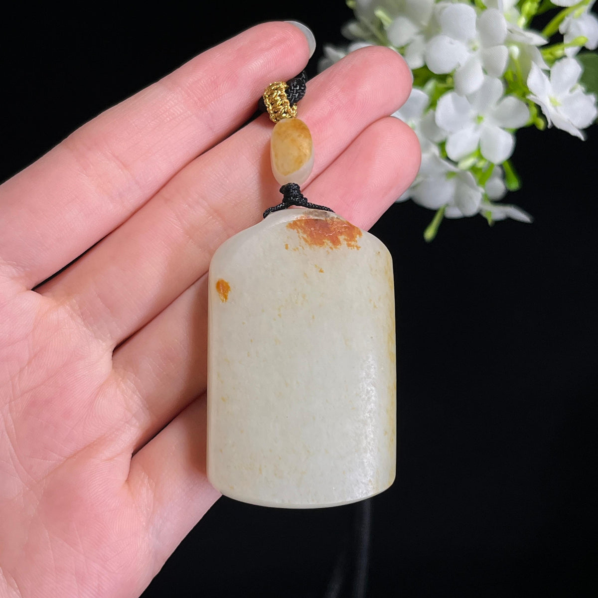 和田玉白玉洒金洒红皮“玉笺秋痕”籽料无事牌（yc300858）