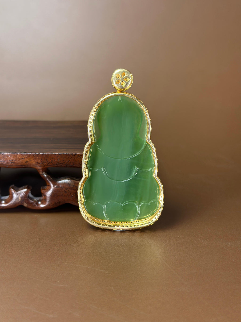 s臻品18K 金镶和田玉碧玉观音吊坠（yc779571）