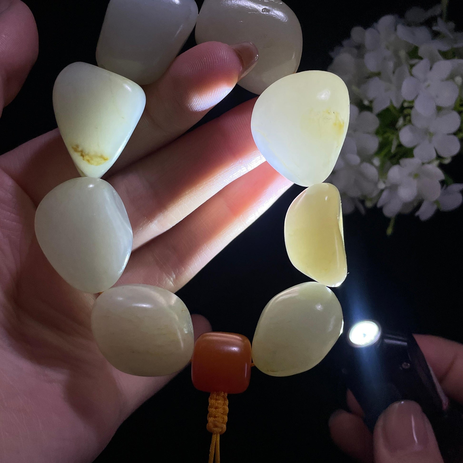 和田玉白玉青白玉淡洒金皮原籽手串（yc381845）