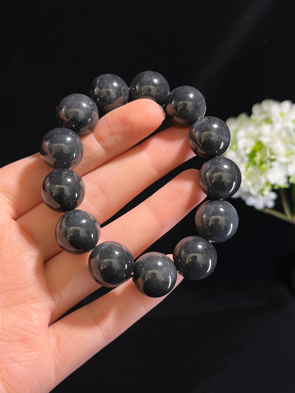 和田玉青花圆形珠手串（卡16）（yc254943）