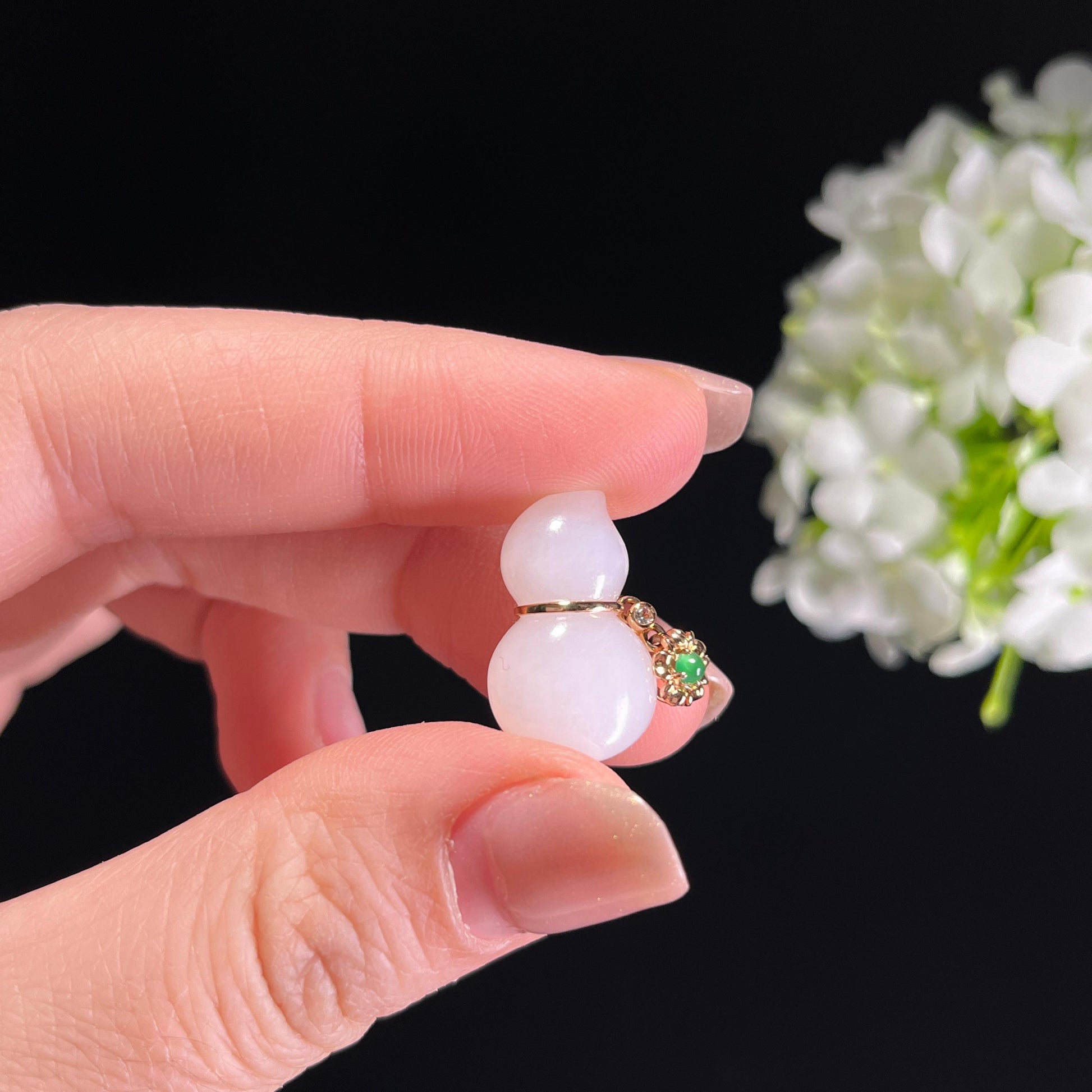 新疆天然和田玉羊脂白玉18K金镶玉葫芦挂件（yc351494）