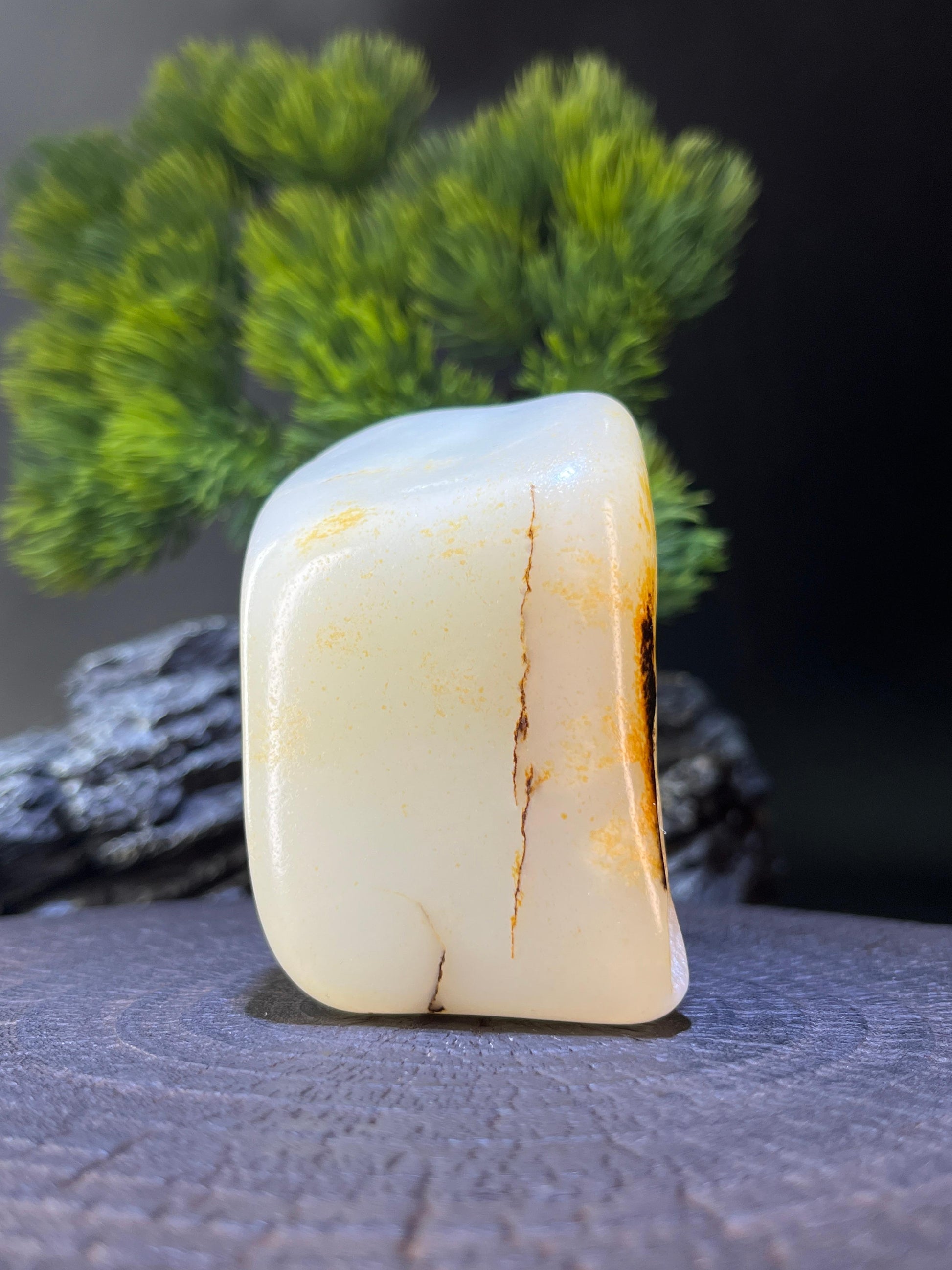 和田玉羊脂白带洒金黑红皮籽料手把件（yc228075）