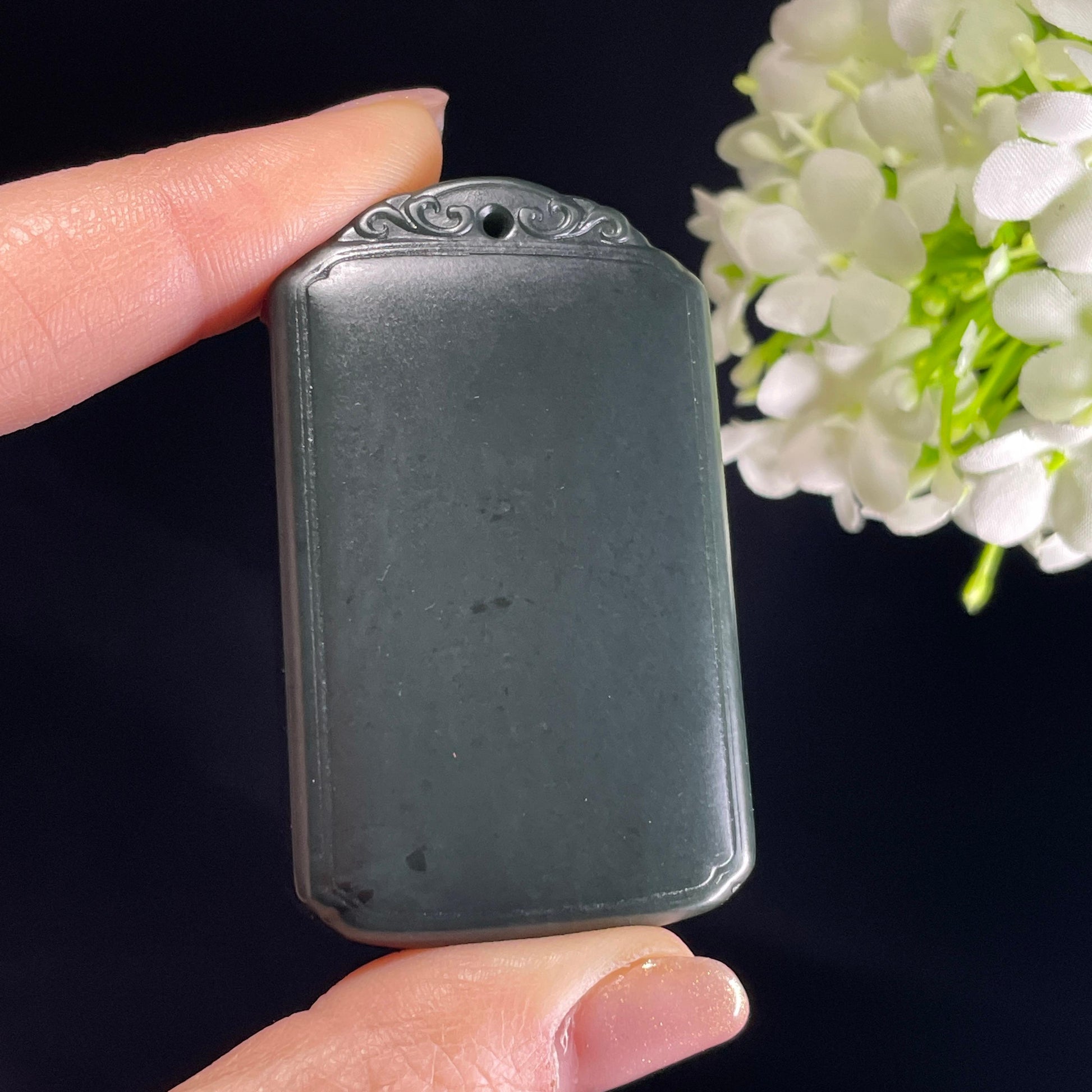 新疆天然和田玉塔青无事牌（yc342017）