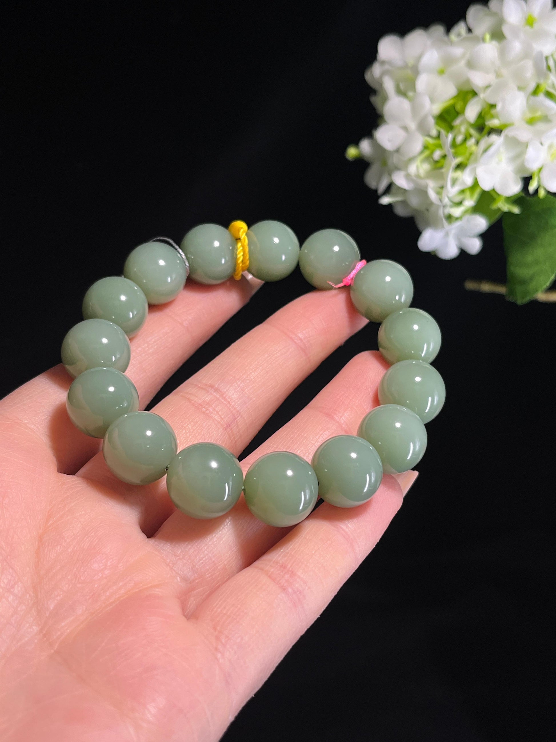 和田玉冰底无结构青玉手串（卡14）（yc261922）