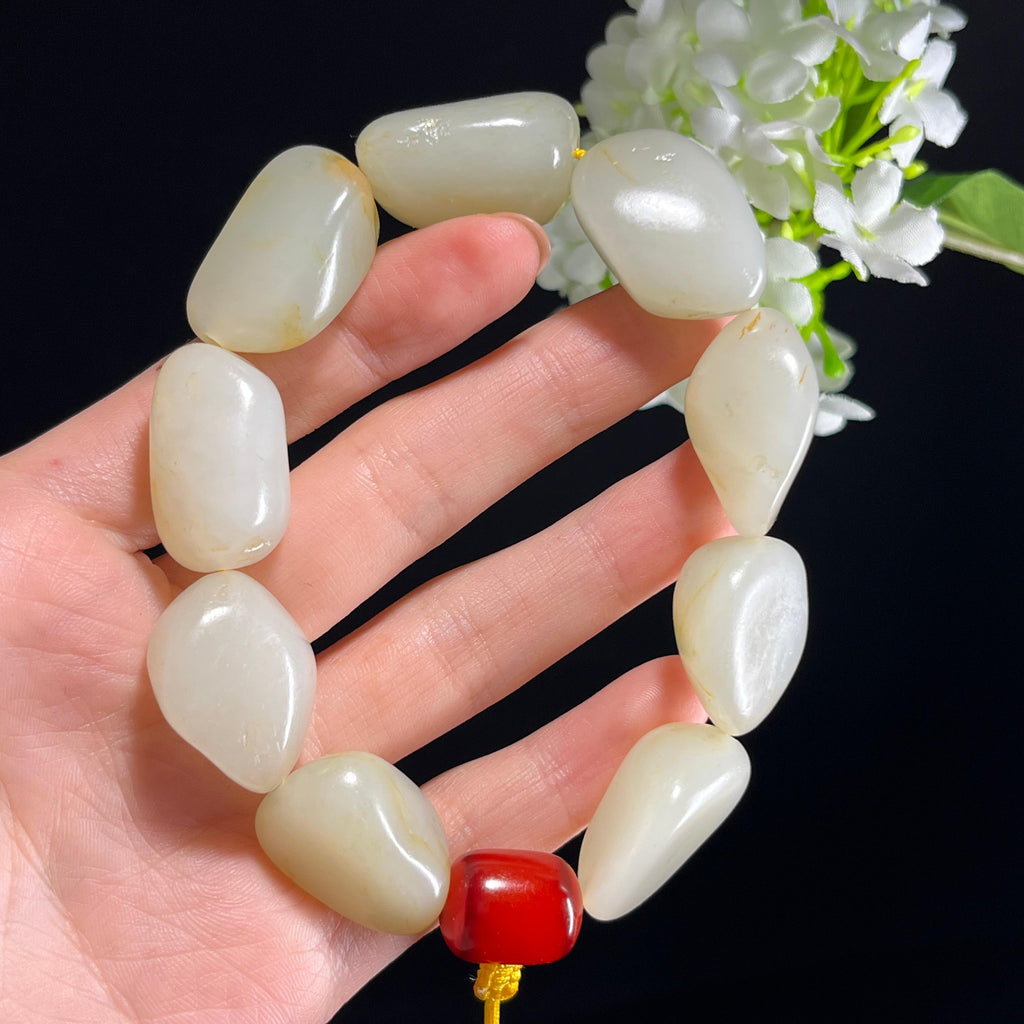 和田玉白玉青白玉洒金皮籽料原籽手串（yc347506）