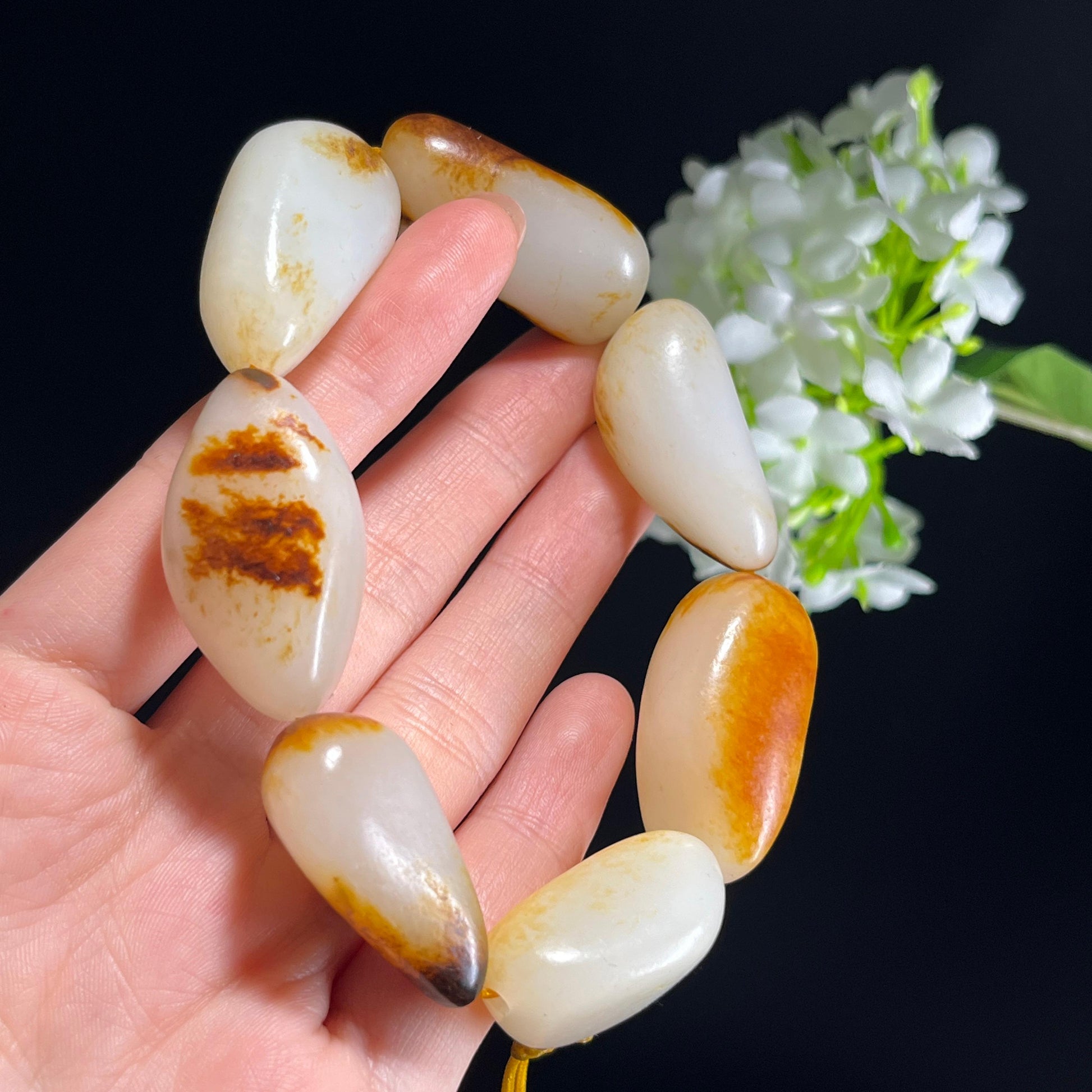 和田玉白玉“秋韵天成”多宝籽料原籽手串（yc346996）