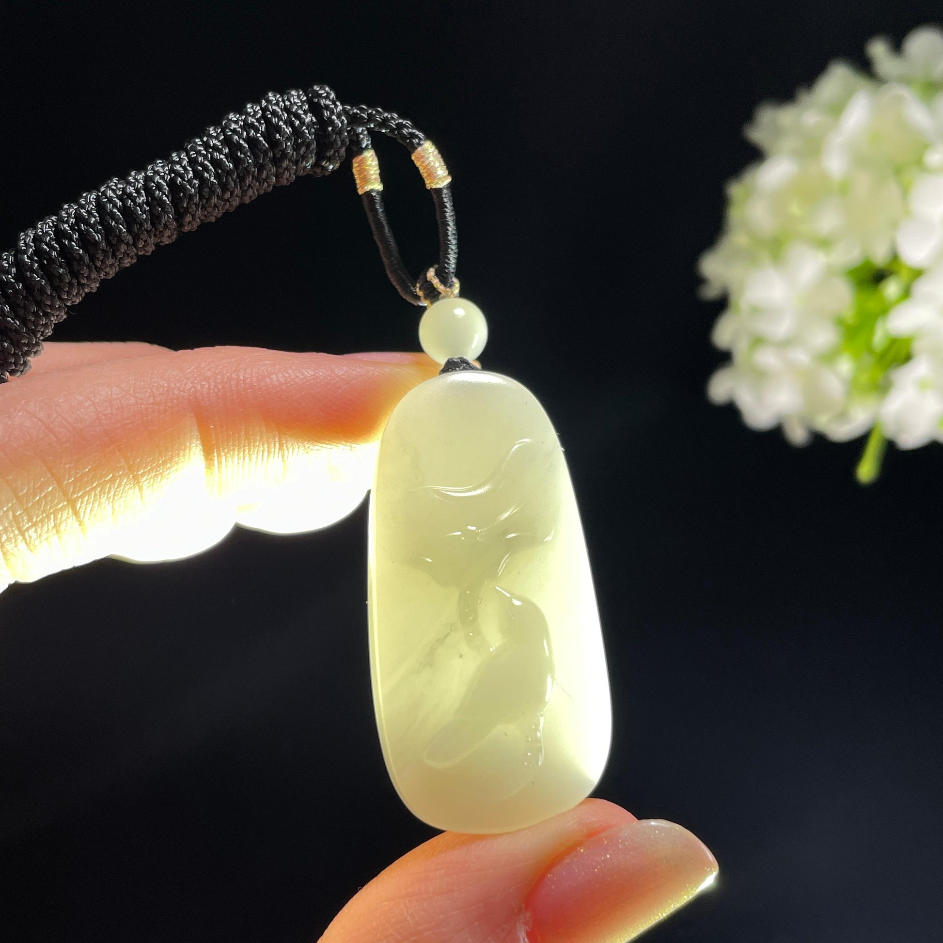 新疆天然和田玉白玉花鸟雕刻挂件（yc360334）