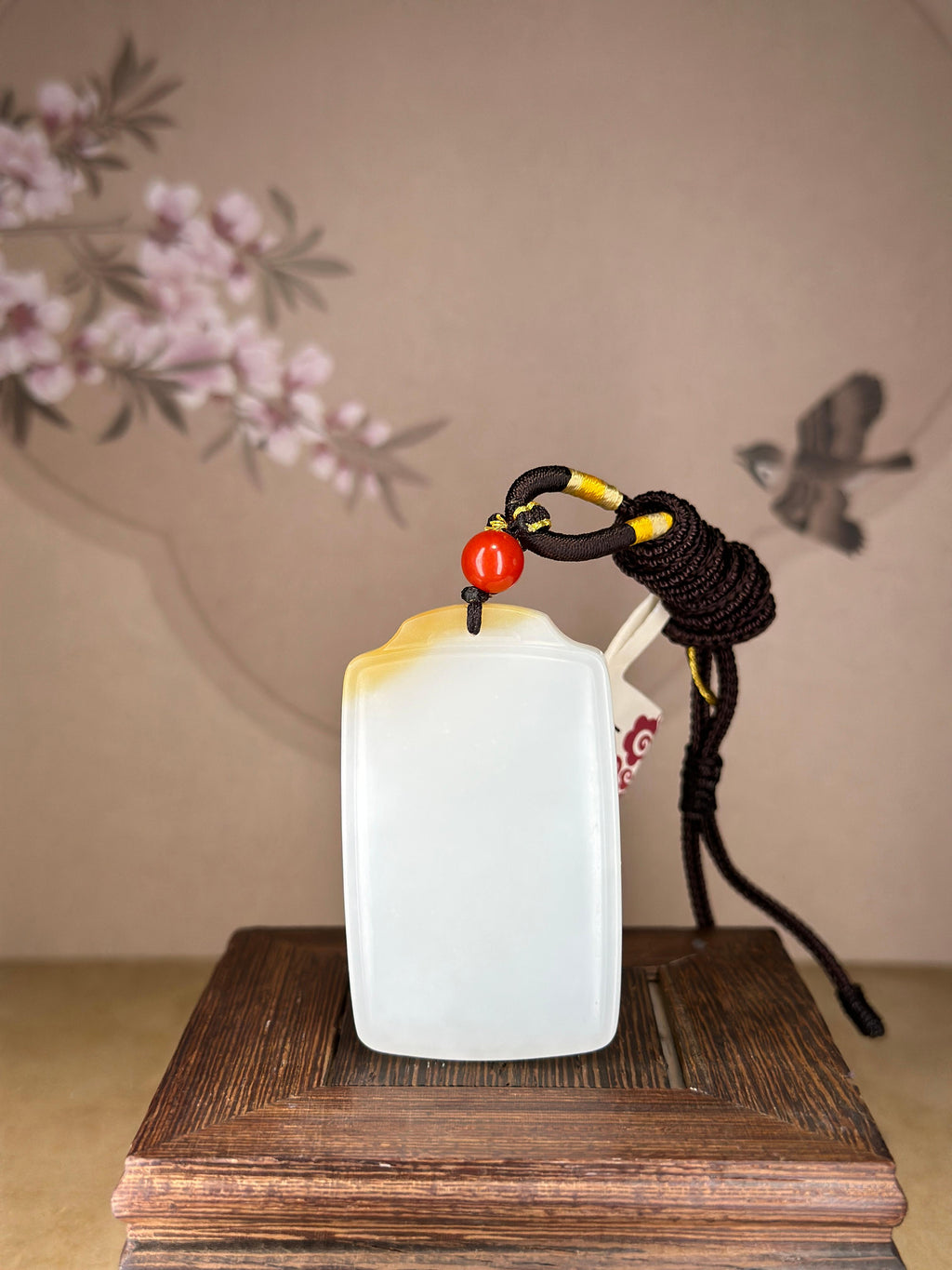 精品和田玉糖白竹节浅雕无事牌（yc749248）