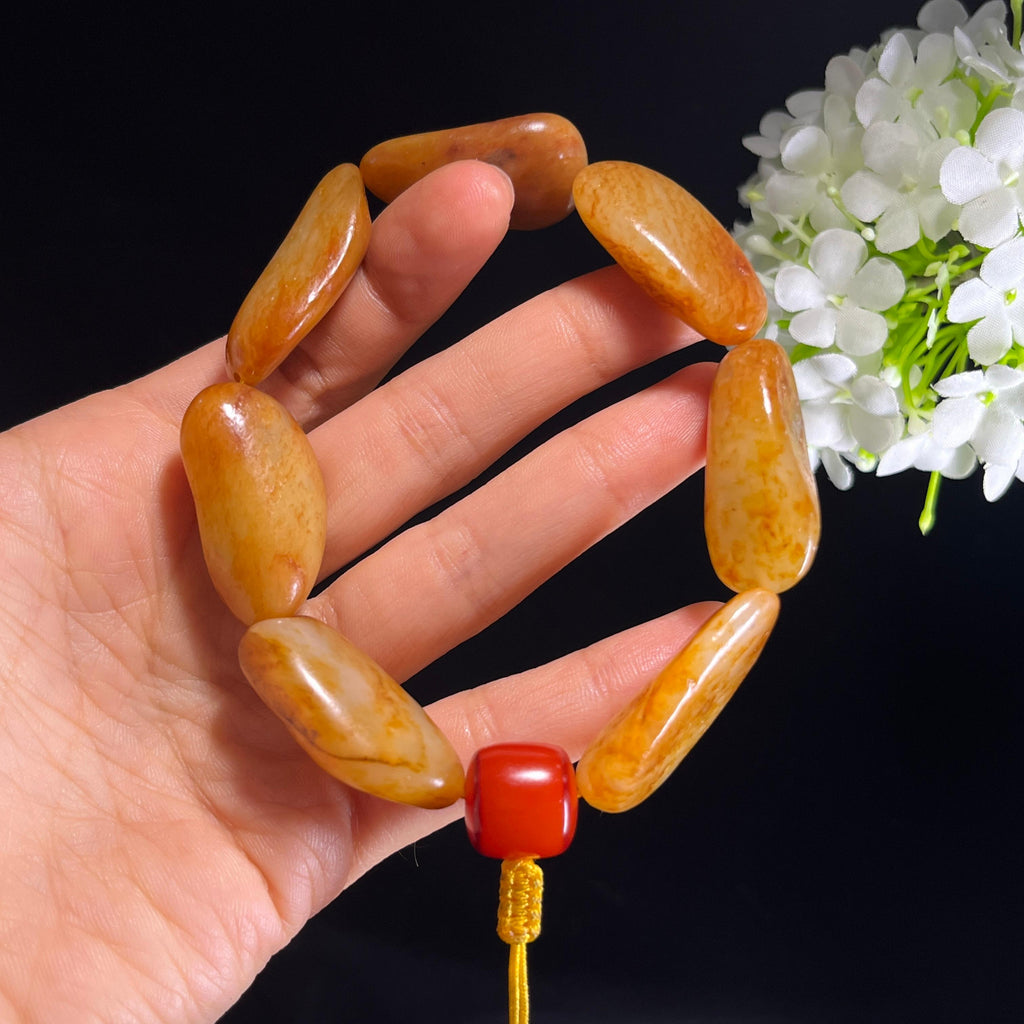 和田玉黄沁籽料原籽手串（yc329133）