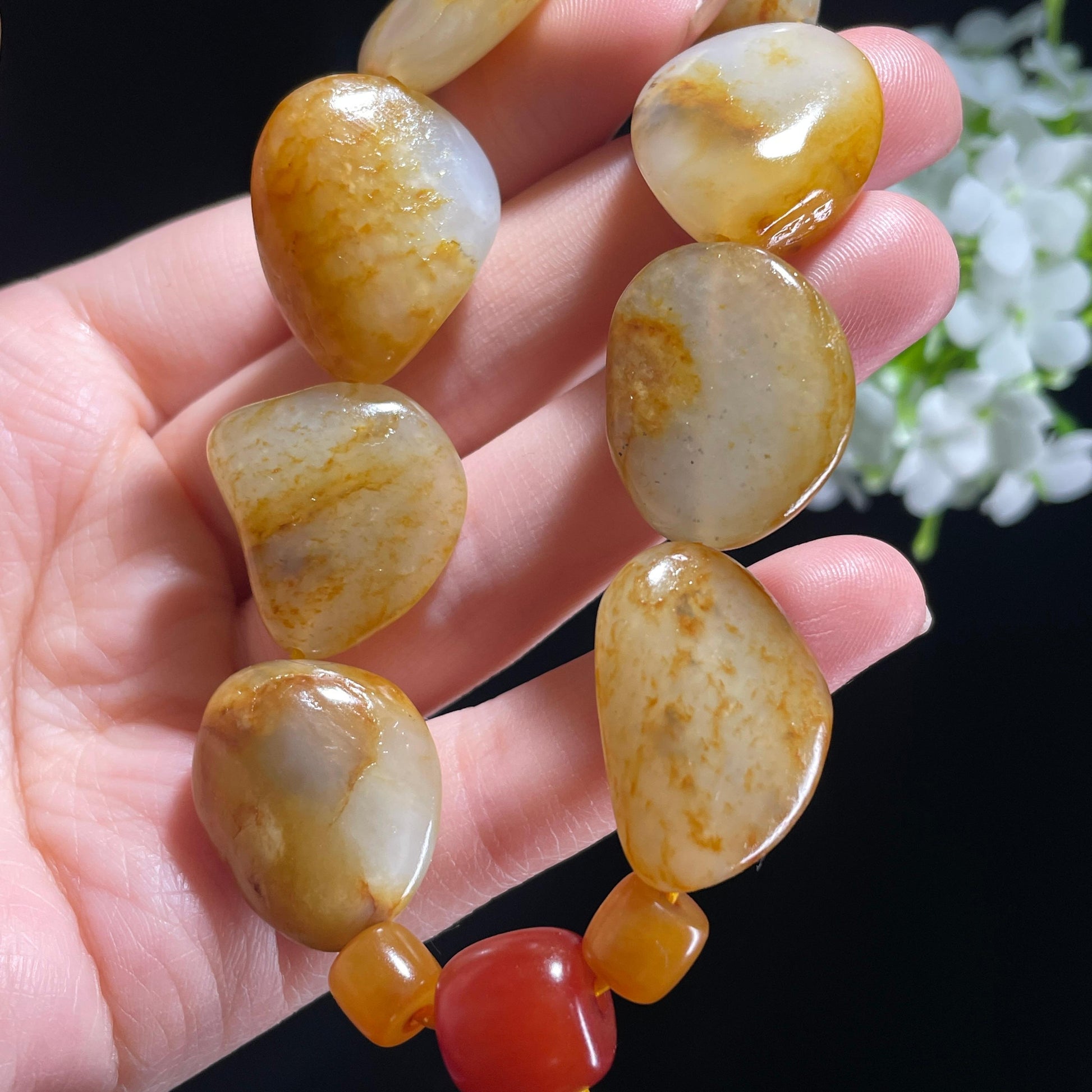 和田玉白玉红皮原籽手串（yc381984）