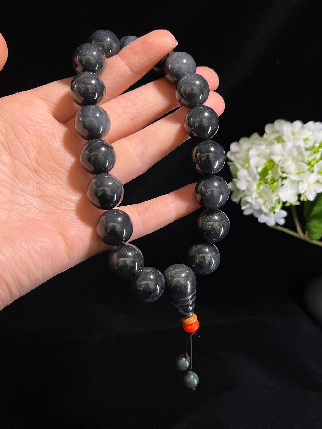 和田玉青花圆形珠手串（卡16）（yc254948）