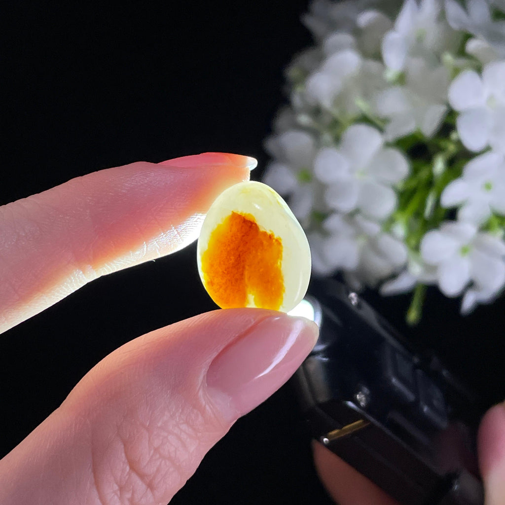新疆天然和田玉白玉洒金皮聚红皮精品戒面籽（yc363096）