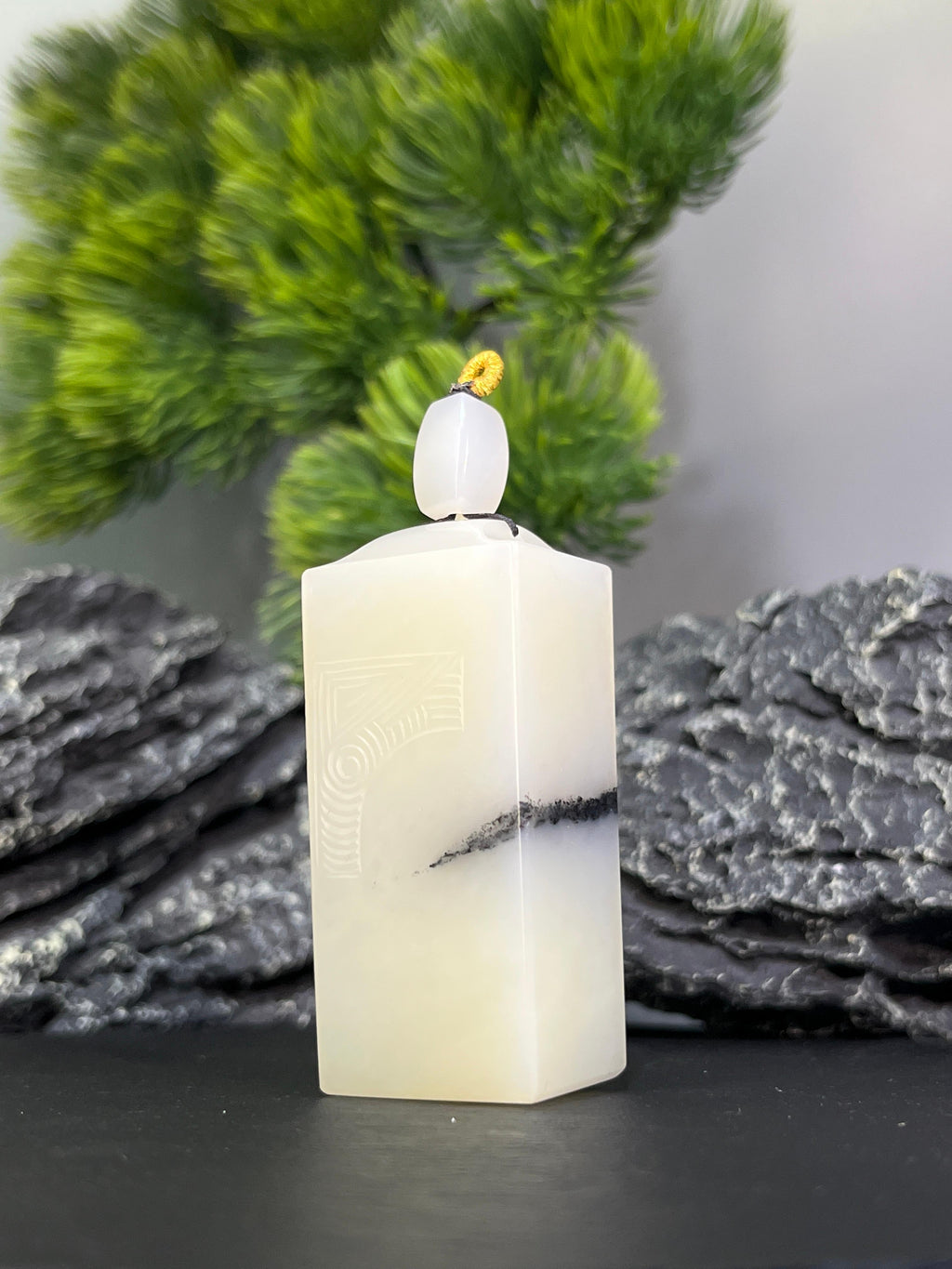 和田玉高青白带青花吊坠2（yc228765）