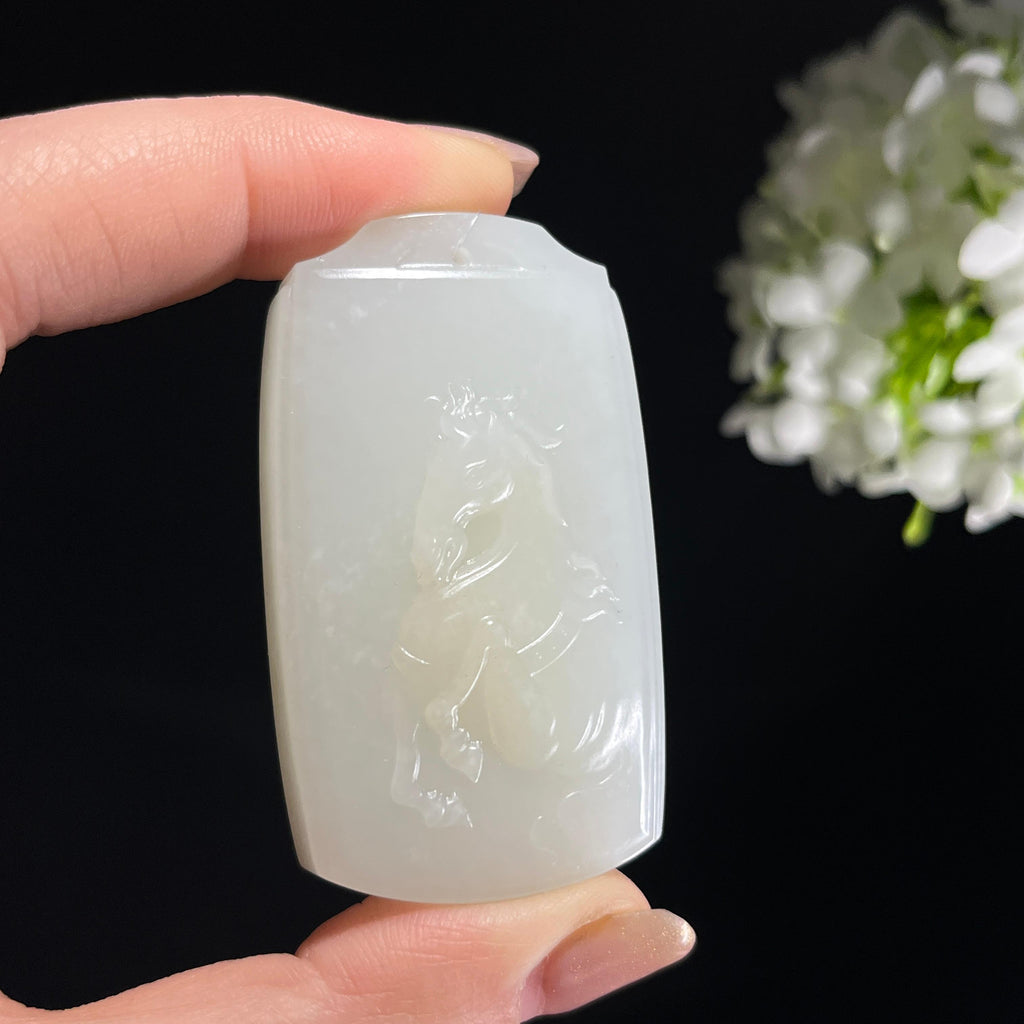 和田玉糖白玉“玉骢踏雪”马雕刻挂件（yc346335）