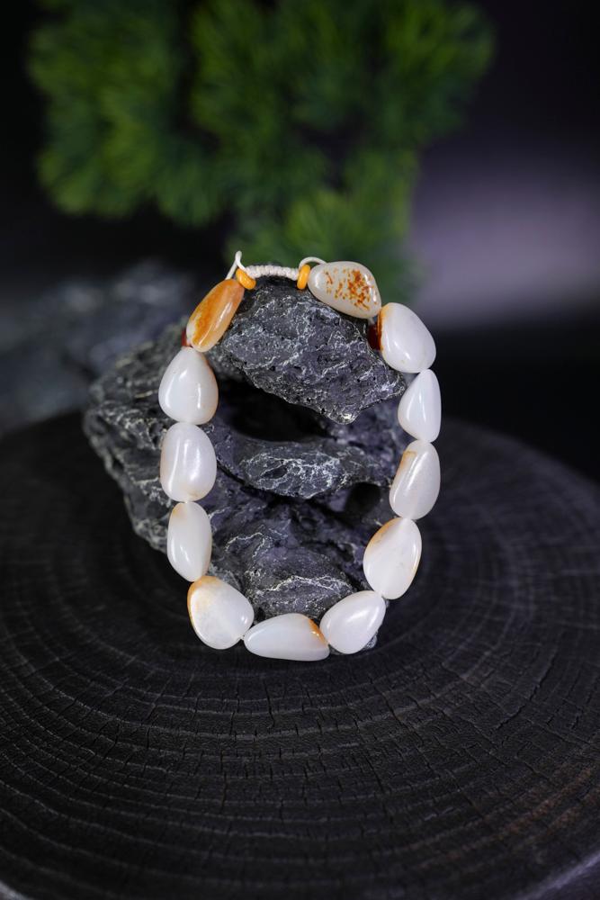 新疆和田玉白玉洒金皮籽料原石手串（yc229719）