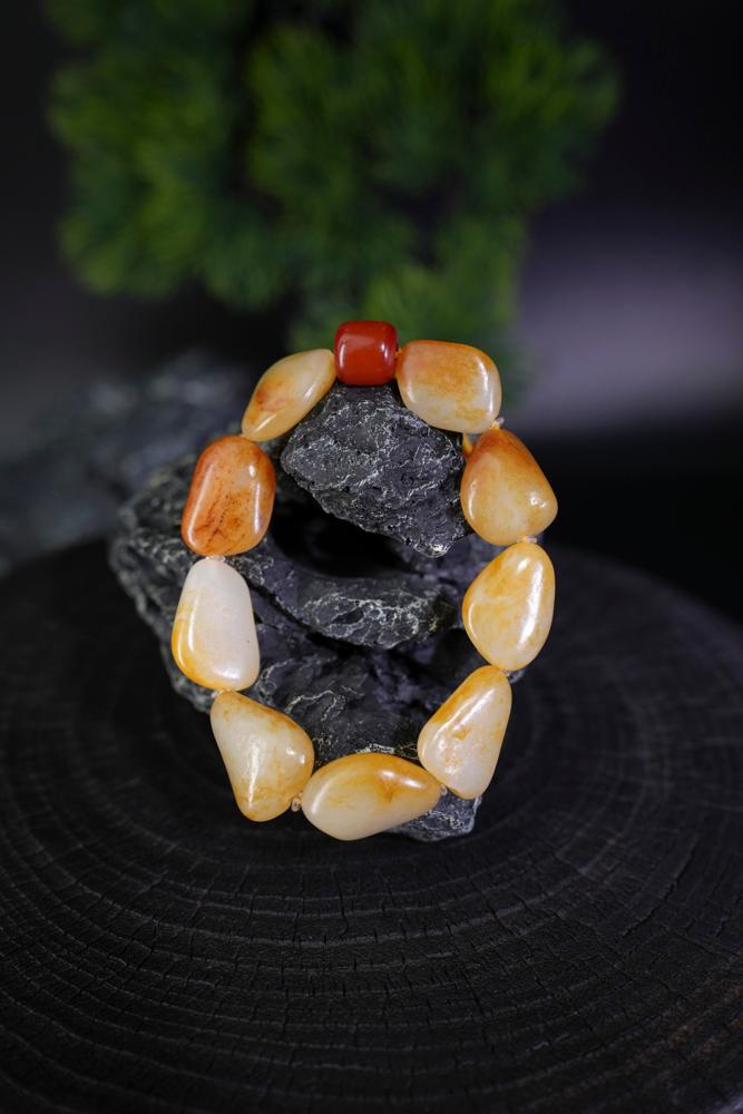 新疆和田玉白玉洒金皮籽料手串（原籽无修）（yc229763）