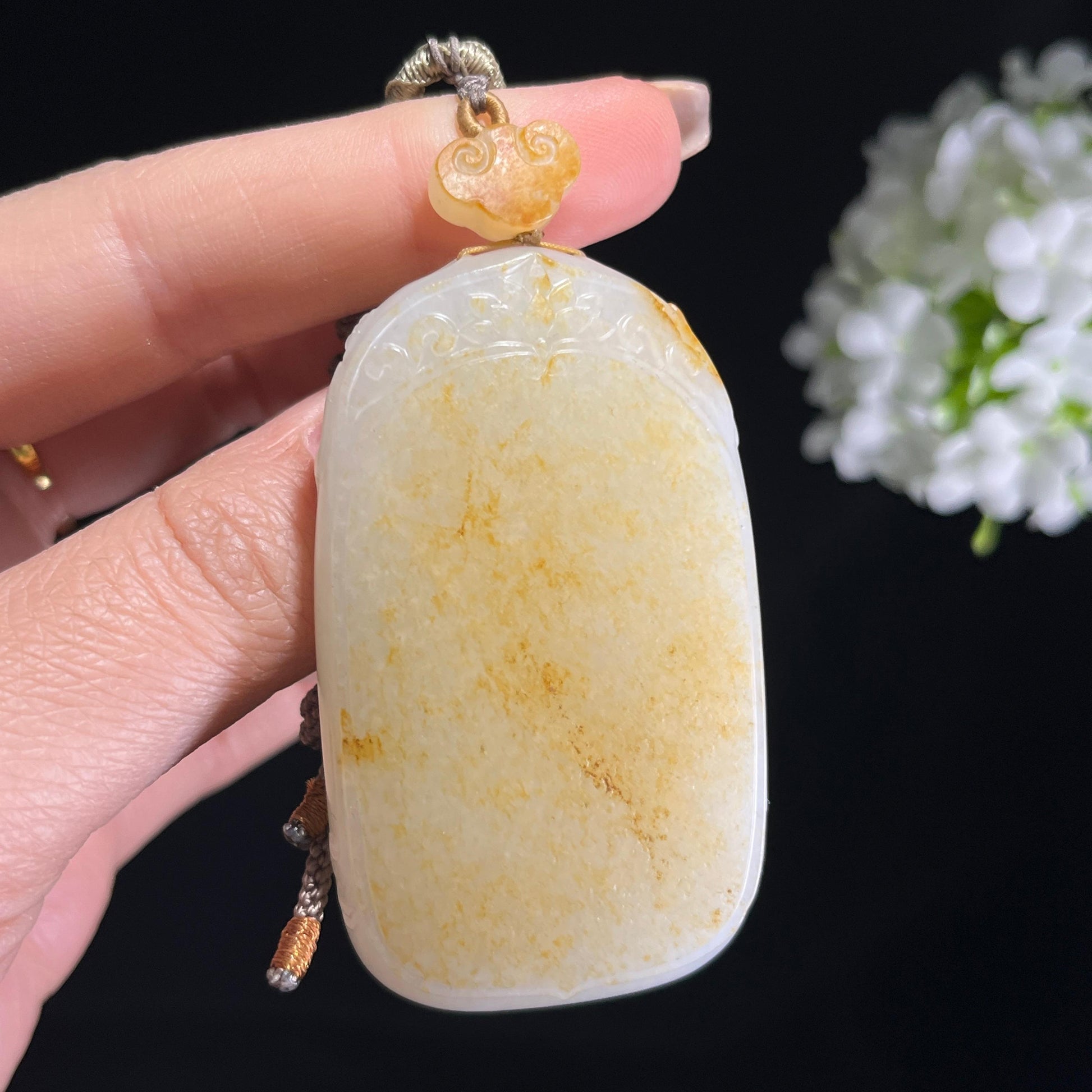 和田玉白玉洒金皮籽料无事牌（yc372642）