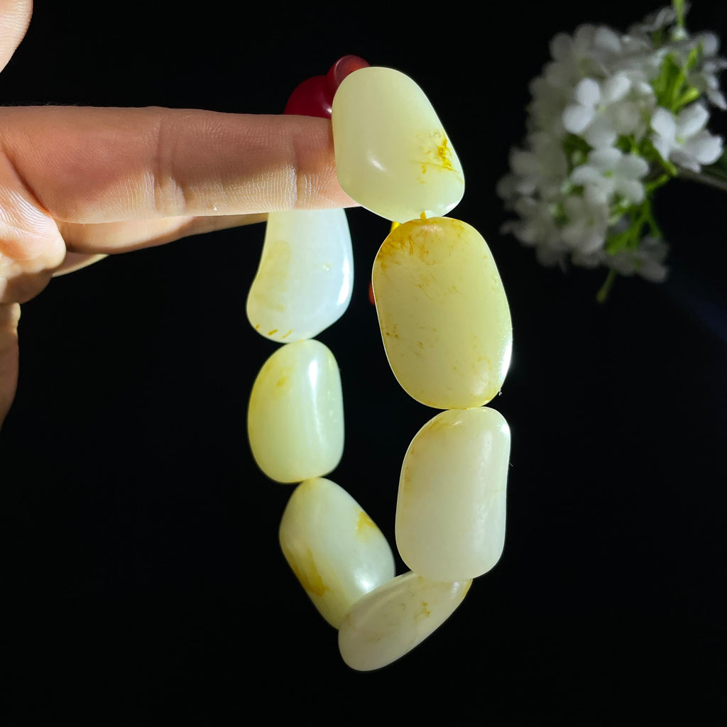和田玉白玉洒金皮红皮原籽手串（yc410612）