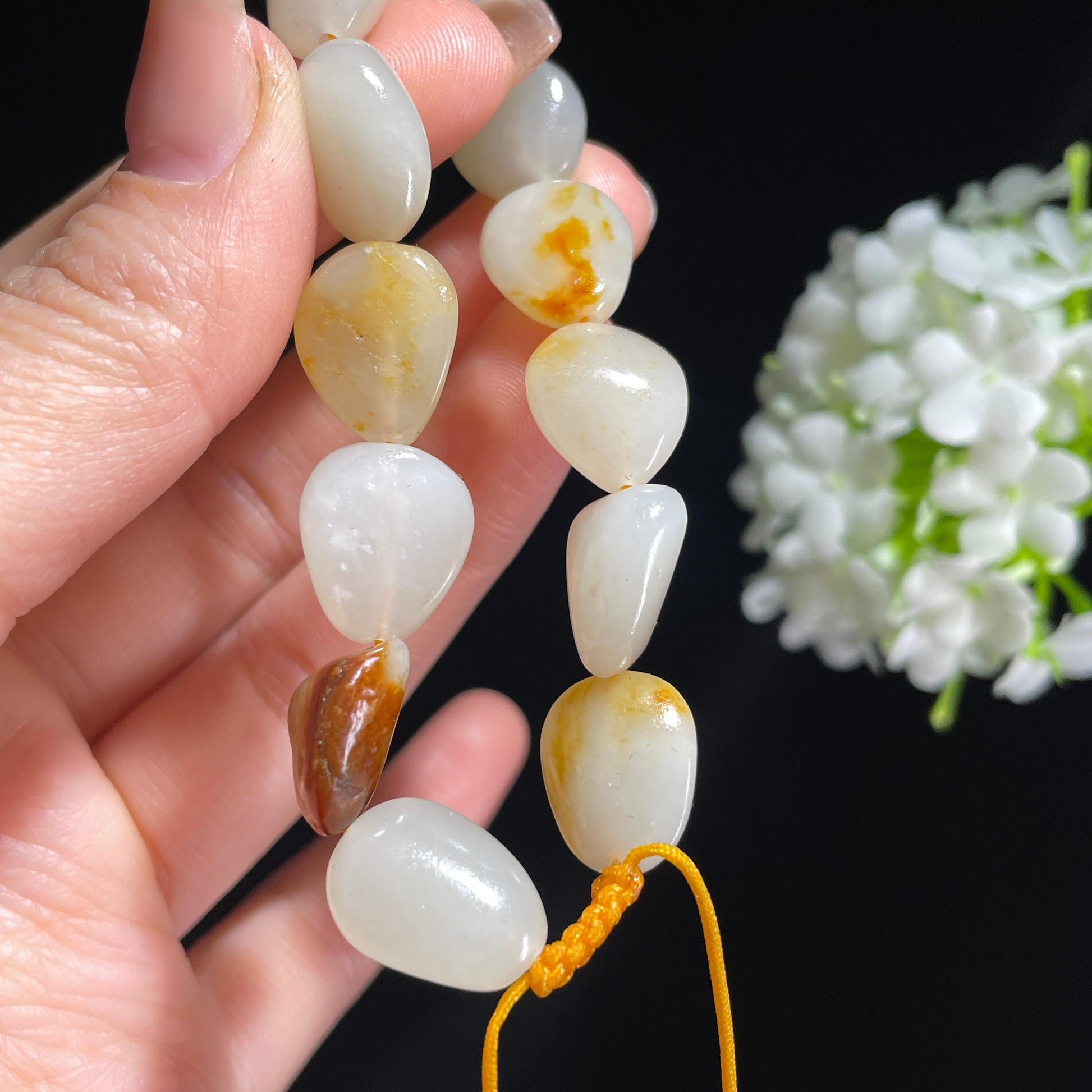 和田玉白玉洒金皮红皮原籽手串（yc382277）