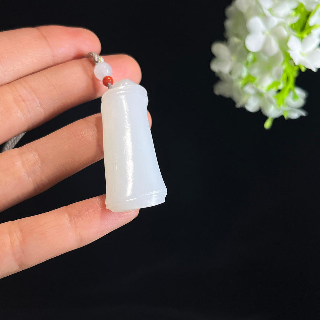 和田玉白玉“势如破竹”竹节随形雕挂件（yc349446）