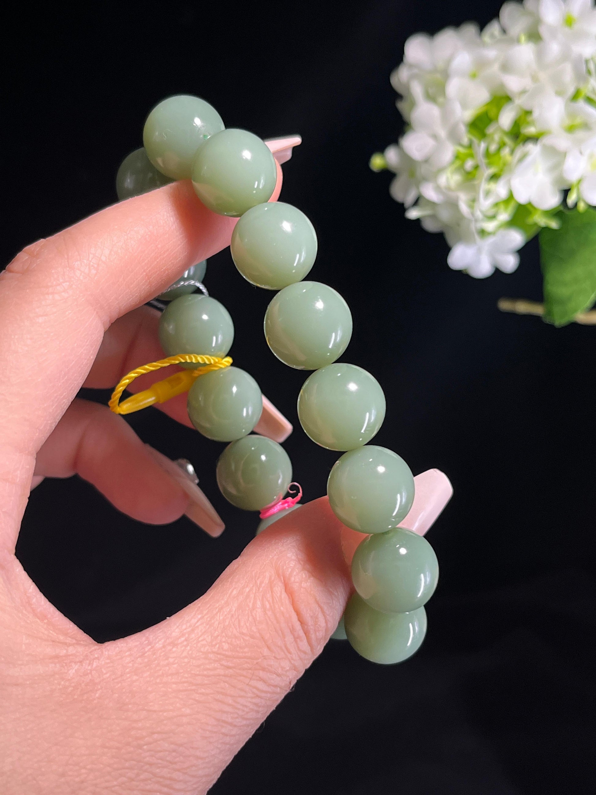 和田玉冰底无结构青玉手串（卡14）（yc261922）