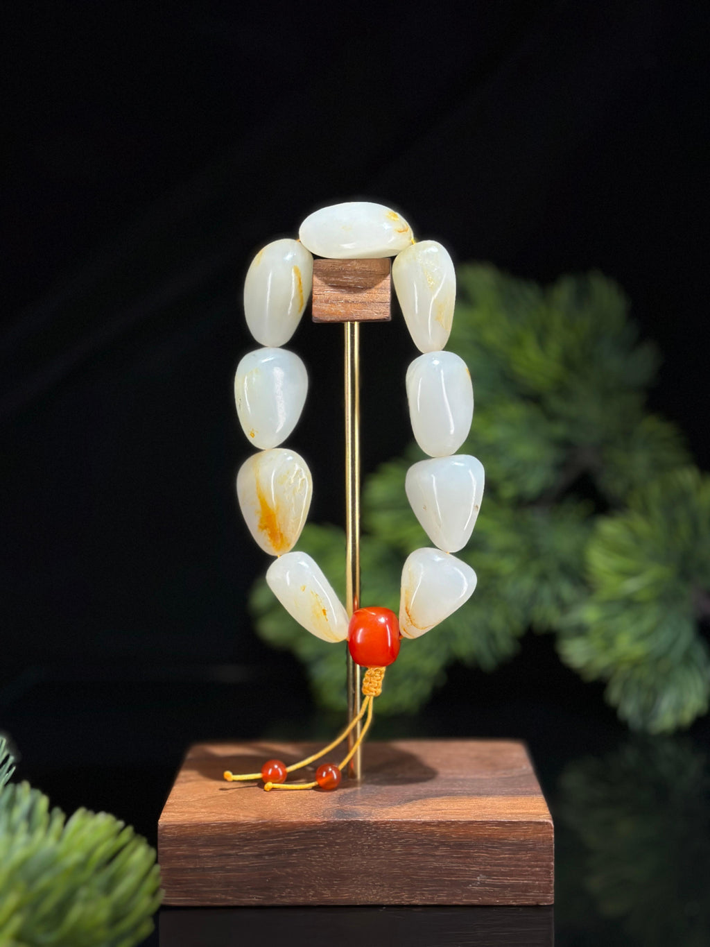 新疆和田玉白玉洒金皮精品原籽手串（9颗）（yc507336）