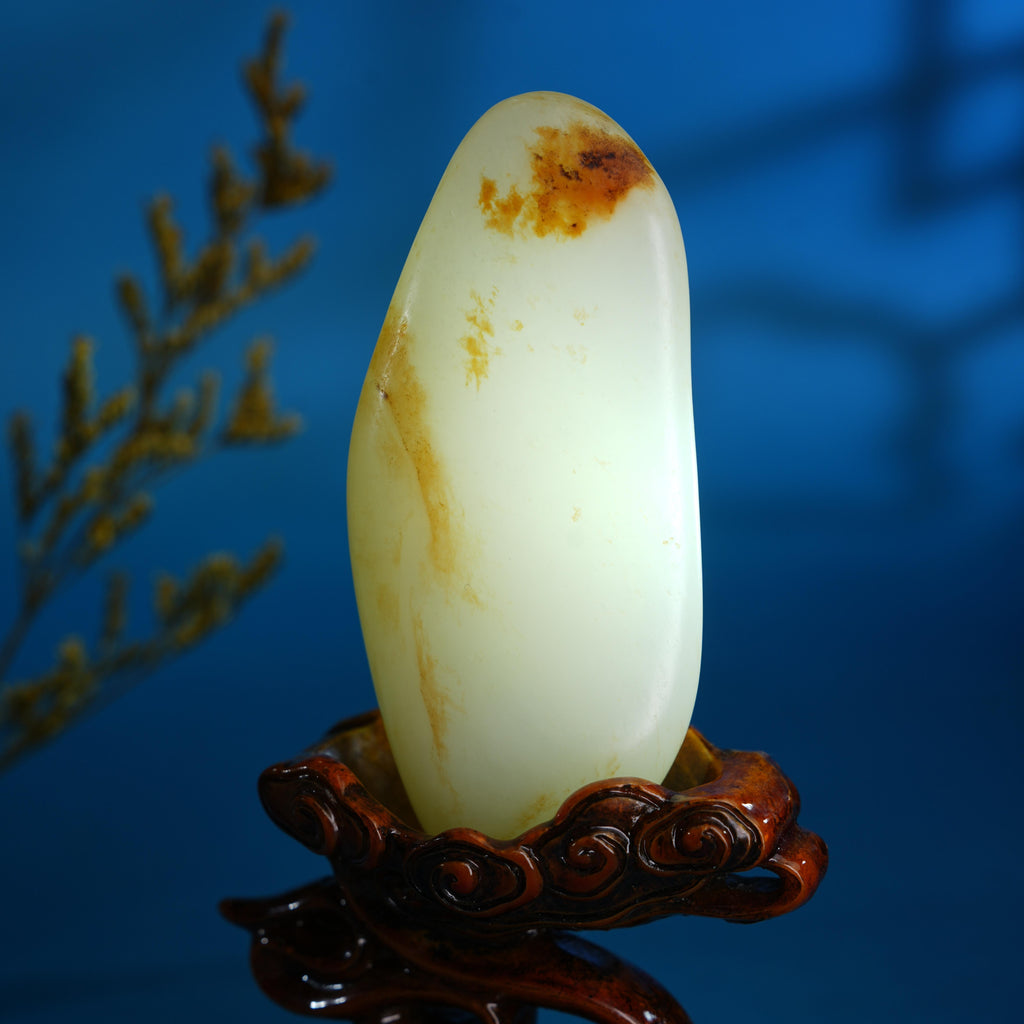 新疆和田玉臻品一级白聚红皮籽料手把件（yc754135）