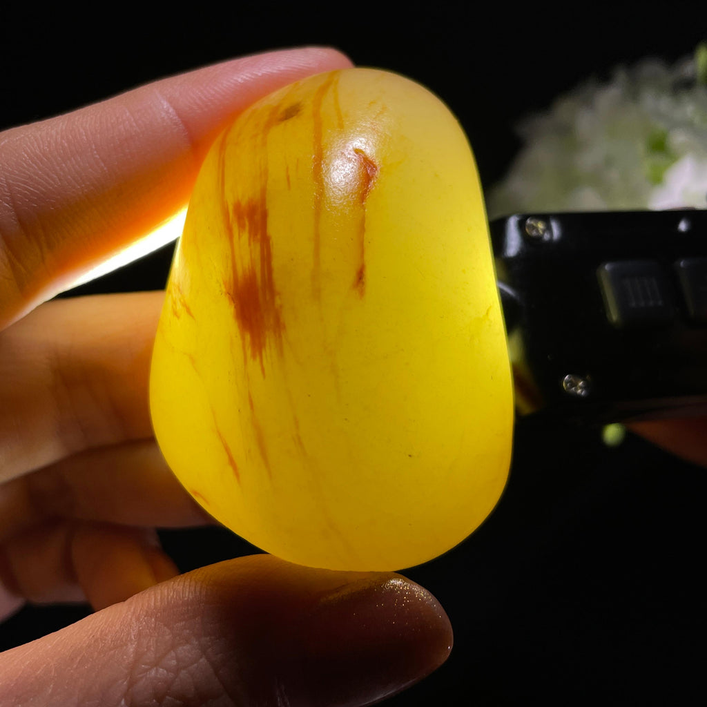 和田玉白玉“江波映红”洒金聚红皮籽料（yc392625）