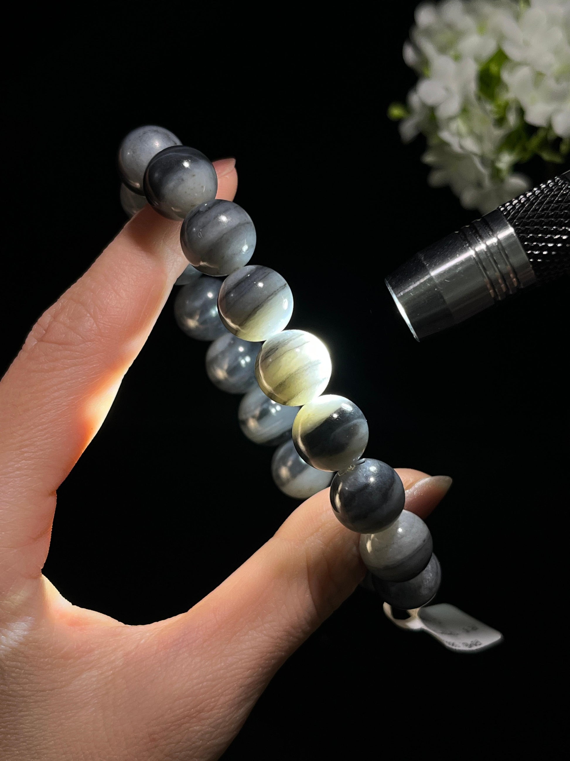 和田玉青花圆形珠手串（卡12）（yc246368）