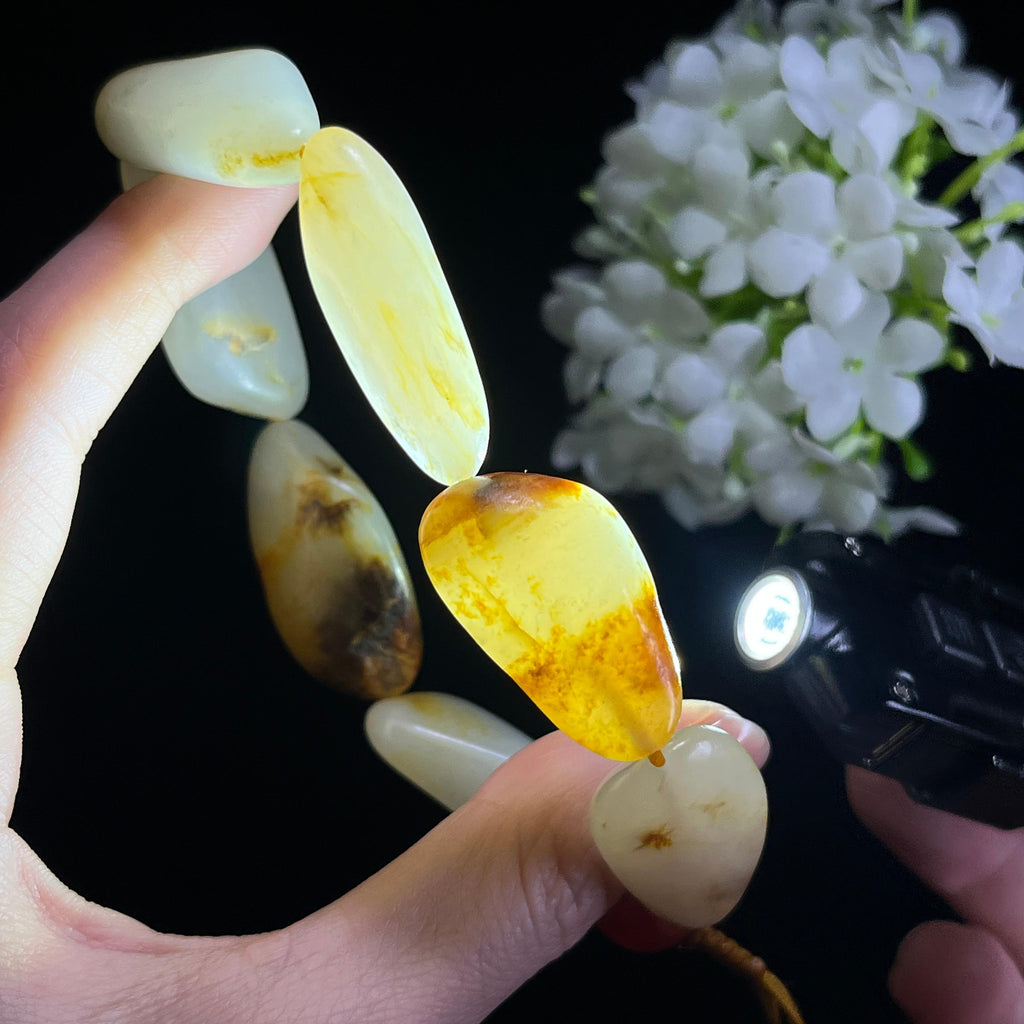 和田玉白玉洒金皮“沁籽璞玉”籽料手串（yc302805）