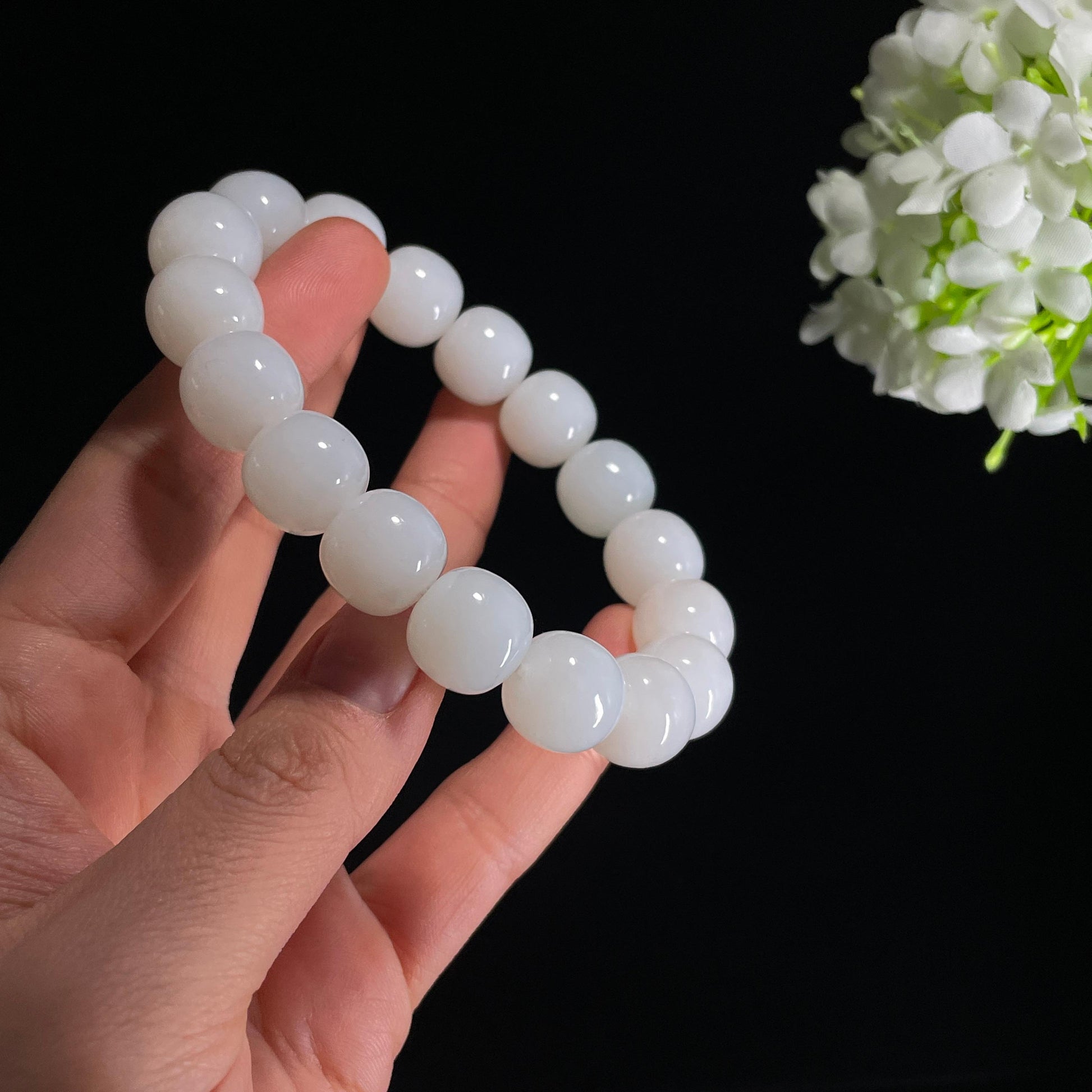 和田玉白玉老型珠手串（yc338110）